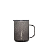 Corkcicle 16oz Mug in Steel Shadow – triple-insulated stainless steel mug in a sleek gray finish with a spill-resistant lid and ergonomic handle. Keeps drinks hot or cold longer. Ideal for coffee or tea, available at Be Charmed.