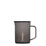 Corkcicle 16oz Mug in Steel Shadow – triple-insulated stainless steel mug in a sleek gray finish with a spill-resistant lid and ergonomic handle. Keeps drinks hot or cold longer. Ideal for coffee or tea, available at Be Charmed.