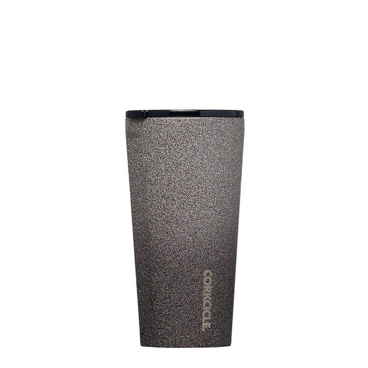 Corkcicle 16oz Tumbler in Steel Shadow – triple-insulated stainless steel tumbler with a matte metallic steel finish. Features a clear, spill-resistant lid, ergonomic design, and non-slip bottom. Keeps drinks cold for 9+ hours or hot for 3+. Sleek and practical for everyday use. Available at Be Charmed.
