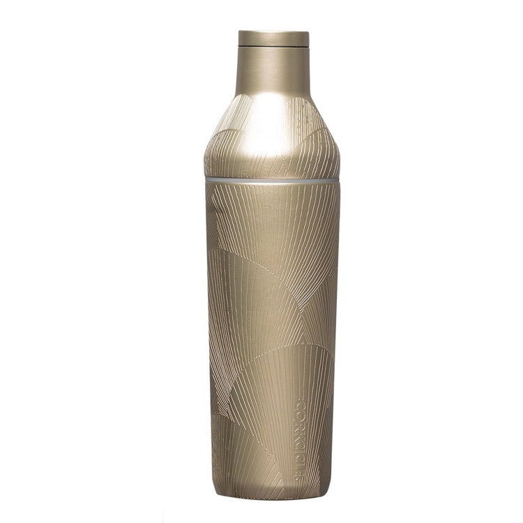 Corkcicle 17oz Cocktail Shaker in Champagne Dream – elegant, triple-insulated stainless steel shaker with built-in strainer and leak-proof lid. Features a shimmering champagne finish, ideal for mixing cocktails in style. Available at Be Charmed.