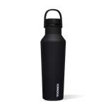 Corkcicle 20oz Sport Canteen in Black – sleek triple-insulated stainless steel canteen with a matte black finish, built-in carry handle, and quick-sip sport lid. Keeps drinks cold for 25+ hours or hot for 12+. Durable, modern, and perfect for workouts or commutes. Available at Be Charmed.