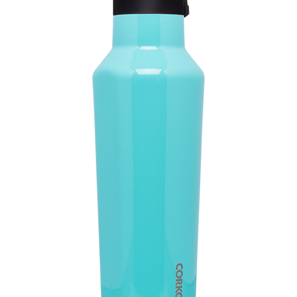 Corkcicle 20oz Sport Canteen in Turquoise – vibrant triple-insulated stainless steel water bottle in a refreshing turquoise finish. Features a built-in carry handle and quick-sip sport lid. Keeps drinks cold for 25+ hours or hot for 12. Lightweight, durable, and ideal for active lifestyles. Available at Be Charmed.