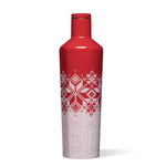 Red water bottle with white pattern on a white background.  Available at Be Charmed