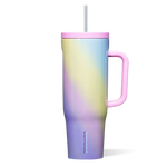 Corkcicle 40oz Cruiser in Rainbow Unicorn – bold, iridescent tumbler with triple insulation, soft-grip handle, and spill-resistant lid with straw. Magical hydration made stylish, available now at Be Charmed.
