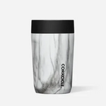 Marble-patterned tumbler with black lid on a white background. Available at Be Charmed