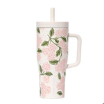 Floral-patterned Corkcicle tumbler with a straw on a white background. Available at Be Charmed
