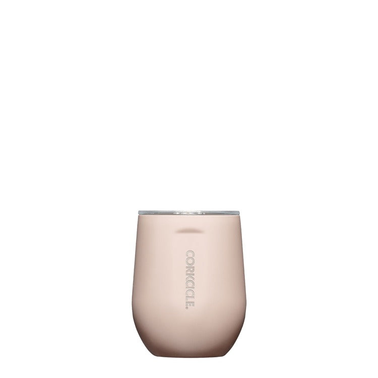 Corkcicle Stemless Gloss Chocolate Milk tumbler with 'Corkcicle' branding on a white background. Available at Be Charmed