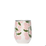 Corkcicle Stemless wine glass with floral design on a white background. Available at Be Charmed