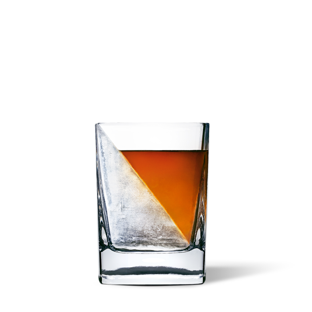 Corkcicle Whiskey Wedge Glass – innovative whiskey glass with silicone ice form that creates a slow-melting wedge of ice, perfect for sipping spirits in style, available at Be Charmed.