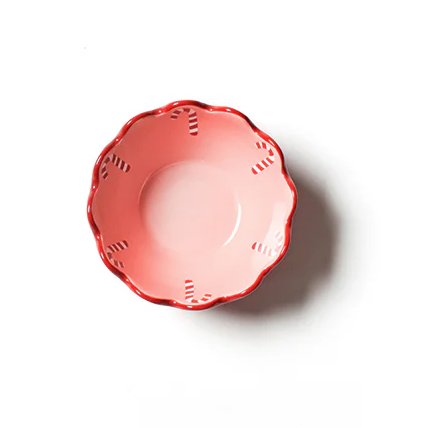 Coton Colors Dipping Bowl in Red Candy Cane Scallop design. Festive serveware for dips and sauces. Available at Be Charmed.