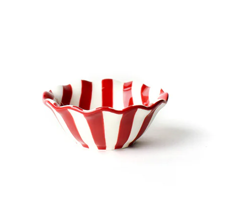 Coton Colors red and white striped ceramic bowl on a white background. Available at Be Charmed. 