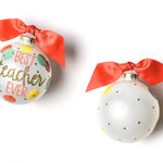 Coton Colors “Best Teacher Ever” hand‑painted glass ornament with apple motif, cheerful script and glitter trim—perfect teacher gift – Available at Be Charmed