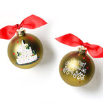 Two Christmas ornaments with red bows on a white background. Available at Be Charmed