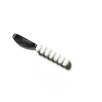 Coton Colors White Signature Knob Appetizer Spreader with scalloped edge and knob handle, hand‑painted creamy white ceramic—Available at Be Charmed