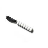 Coton Colors White Signature Knob Appetizer Spreader with scalloped edge and knob handle, hand‑painted creamy white ceramic—Available at Be Charmed