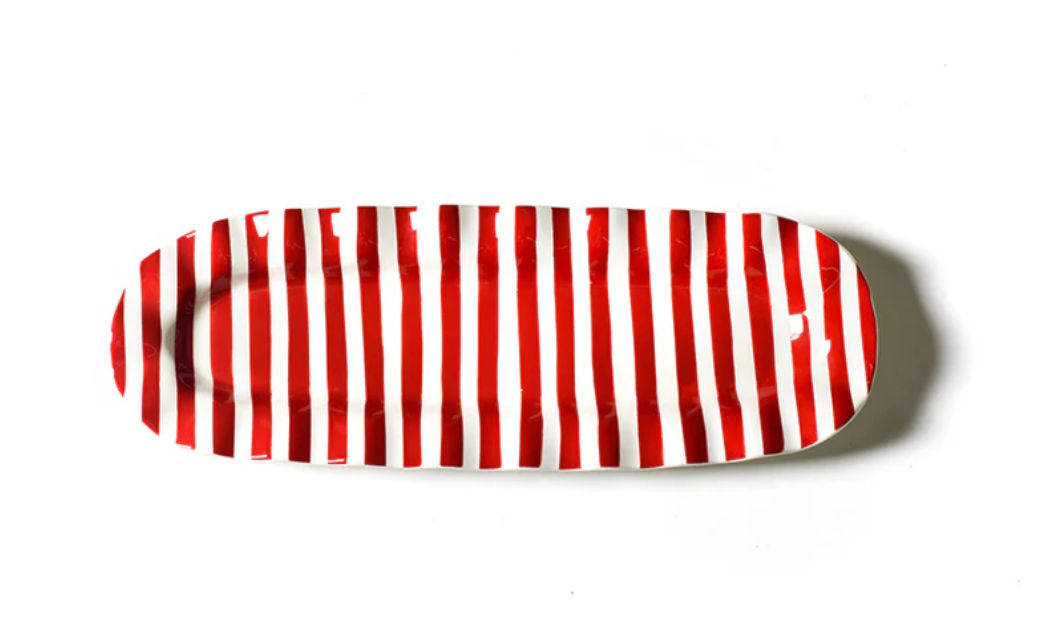 Coton Colors red stripe ruffle skinny tray with festive design – Available at Be Charmed