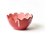 Red ceramic bowl with candy cane design on a white background. Available at Be Charmed. 