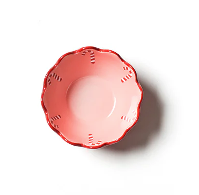 Coton Colors Small Bowl in Red Candy Cane Scallop design. Festive holiday serveware perfect for entertaining. Available at Be Charmed.