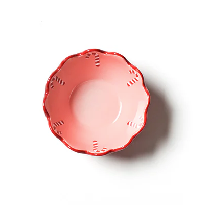 Coton Colors Small Bowl in Red Candy Cane Scallop design. Festive holiday serveware perfect for entertaining. Available at Be Charmed.