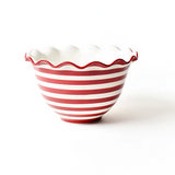 Coton Colors red and white striped bowl with wavy edge on a white background. Available at Be Charmed. 
