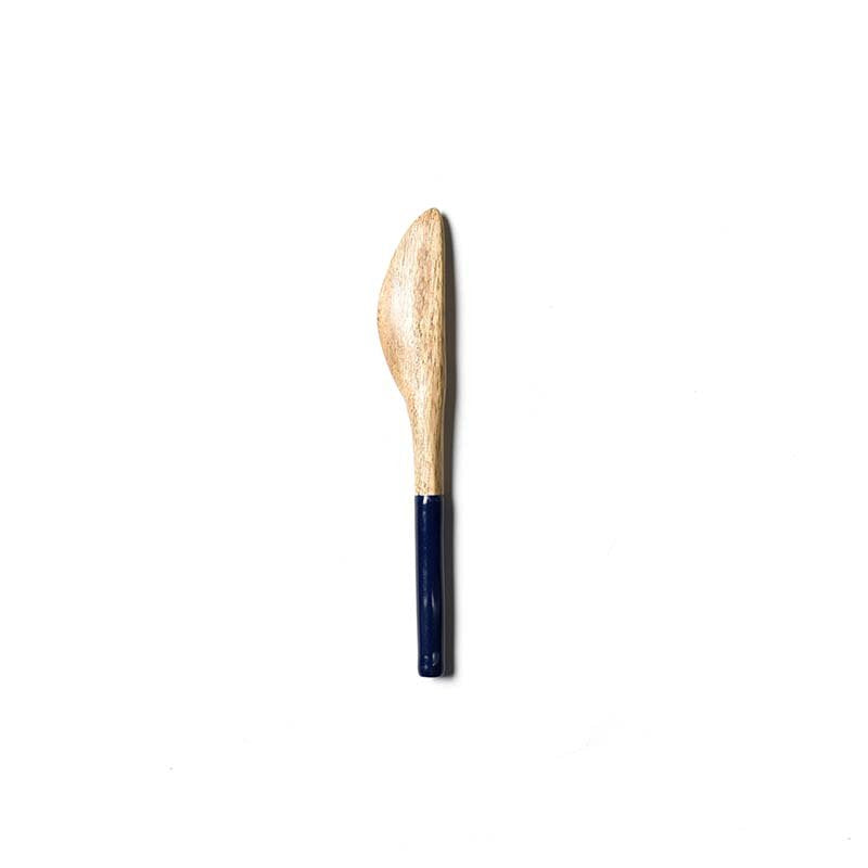 Wooden spreader with navy base on a white background. Available at Be Charmed