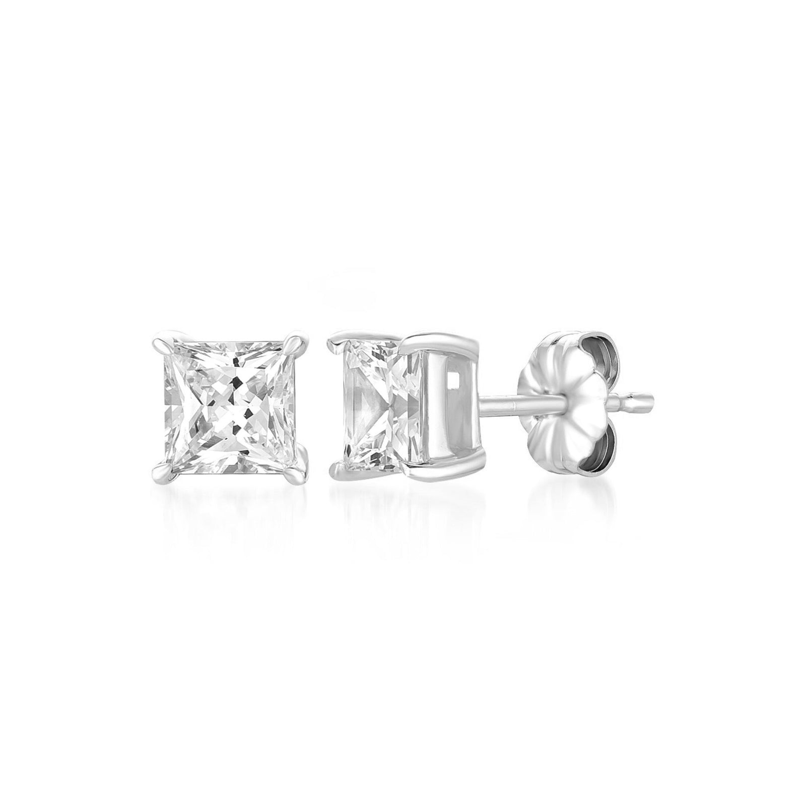 Crislu 3.0 CTTW Princess Stud Earrings with princess-cut cubic zirconia in sterling silver or 18kt gold finishes Available at Be Charmed