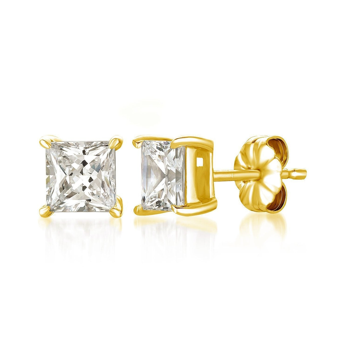 Crislu 3.0 CTTW Princess Stud Earrings with princess-cut cubic zirconia in sterling silver or 18kt gold finishes Available at Be Charmed