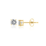Gold stud earrings with CZ on a white background. Available at Be Charmed