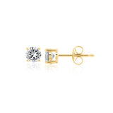 Gold stud earrings with CZ on a white background. Available at Be Charmed