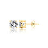 Gold stud earrings with CZ on a white background. Available at Be Charmed