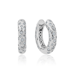 Silver hoop earrings with embedded CA stones on a white background. Available at Be Charmed