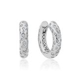 Silver hoop earrings with embedded CA stones on a white background. Available at Be Charmed