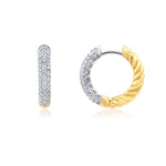 Two tone hoop earrings on a white background. Available at Be Charmed