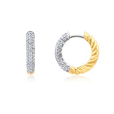 Two tone hoop earrings on a white background. Available at Be Charmed