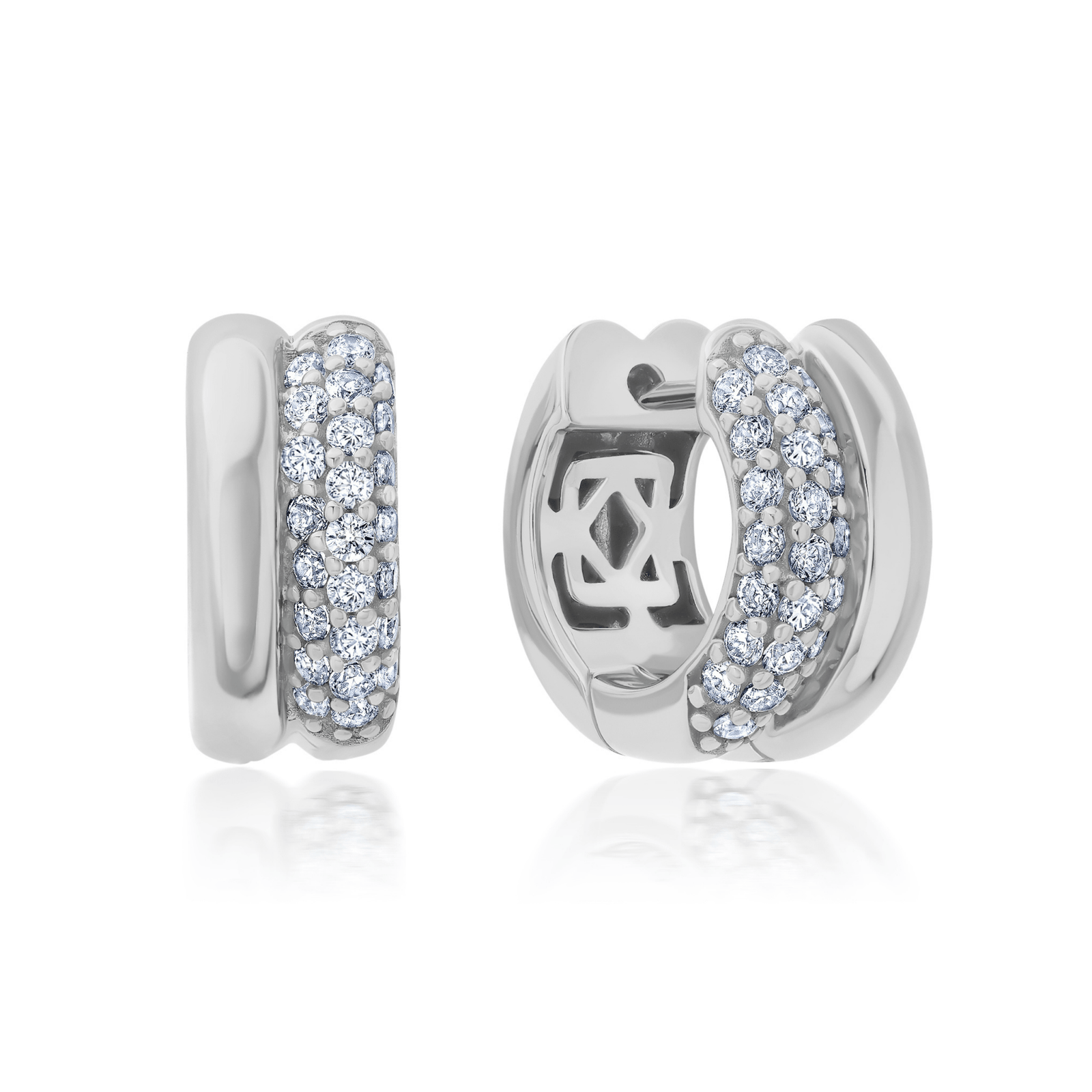 Silver hoop earrings with CZ accents on a white background. Available at Be Charmed