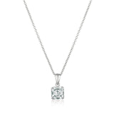 Silver necklace with a square-cut pendant on a white background. Available at Be Charmed