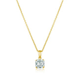 Gold necklace with a CZ pendant on a white background. Available at Be Charmed