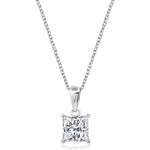 Silver necklace with a CZ pendant on a white background. Available at Be Charmed