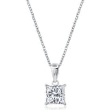Silver necklace with a CZ pendant on a white background. Available at Be Charmed