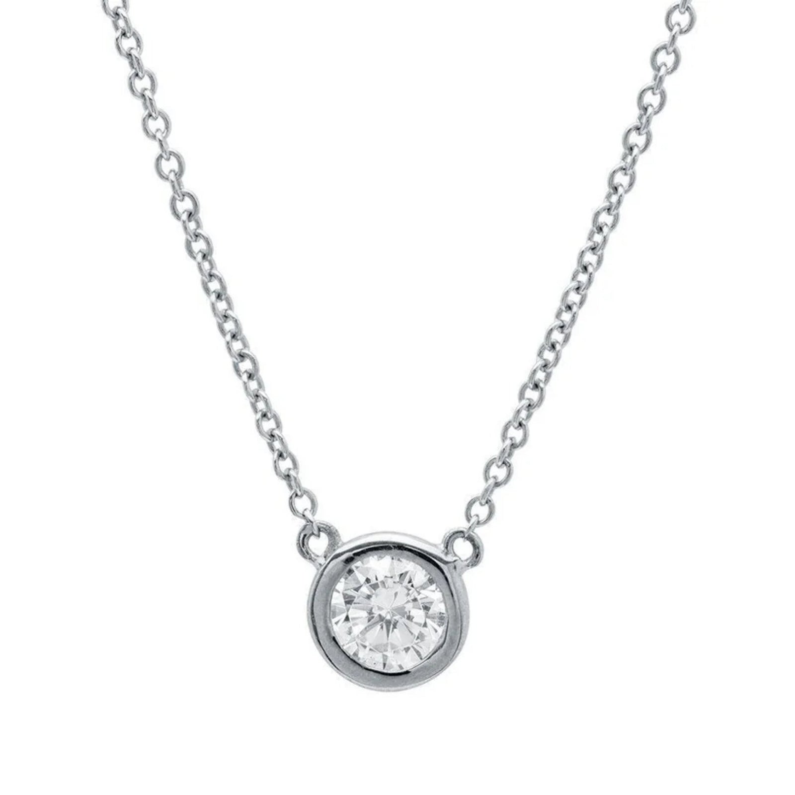 CZ necklace on a white background. Availablea at Be Charmed