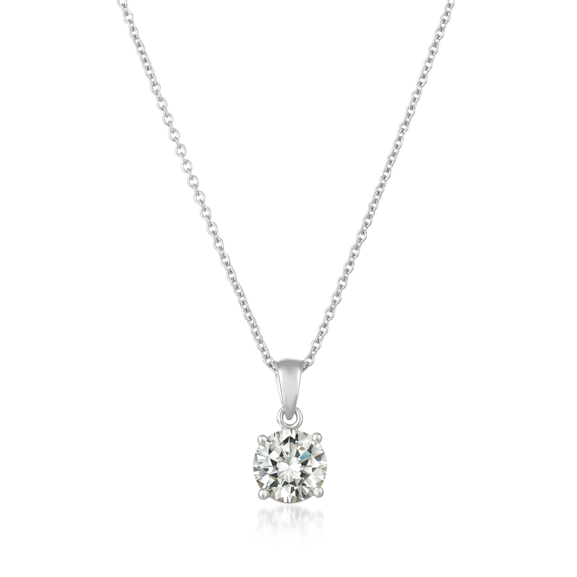 Platinim necklace with a CZ pendant on a white background. Available at Be Charmed