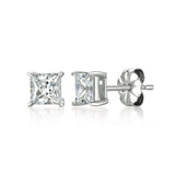Pair of cz stud earrings on a white background. Available at Be Charmed