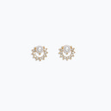 A pair of gold-colored hypoallergenic stainless steel earrings featuring a combination of crystals and pearls. Available at Be Charmed