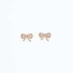 Gold Cuties CZ Bow Stud Earrings in sparkling cubic zirconia with hypoallergenic stainless‑steel posts—Available at Be Charmed