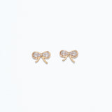 Gold Cuties CZ Bow Stud Earrings in sparkling cubic zirconia with hypoallergenic stainless‑steel posts—Available at Be Charmed