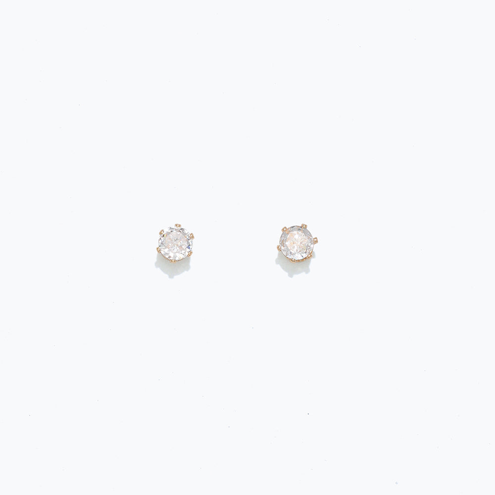 Gold Cuties hypoallergenic CZ stud earrings with sparkling cubic zirconia on surgical steel posts—Available at Be Charmed