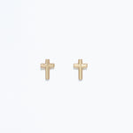 Gold Cuties Cross Stud Earrings in polished silver-tone metal with hypoallergenic posts—small, minimalist faith crosses—Available at Be Charmed