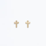 Gold Cuties Cross Stud Earrings in polished silver-tone metal with hypoallergenic posts—small, minimalist faith crosses—Available at Be Charmed