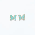 Cuties mint enamel butterfly stud earrings with vibrant mint green enamel and gold-tone hypoallergenic posts. Lightweight and playful accessory. Available at Be Charmed