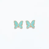 Cuties mint enamel butterfly stud earrings with vibrant mint green enamel and gold-tone hypoallergenic posts. Lightweight and playful accessory. Available at Be Charmed